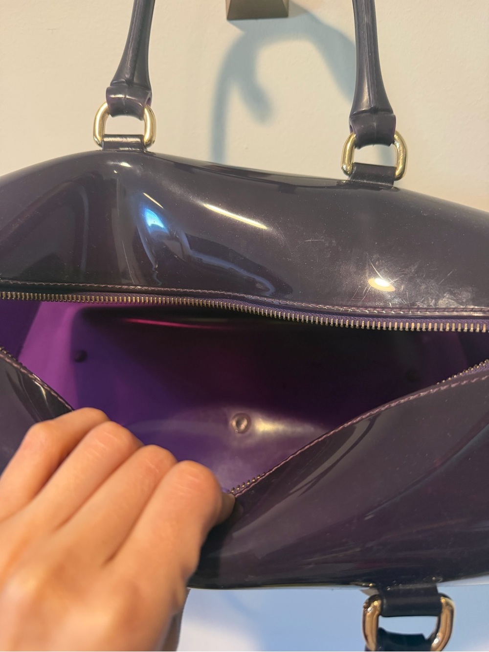 Furla Candy Glossy Purple Patent Satchel with Gold Hardware - Picture 2 of 9